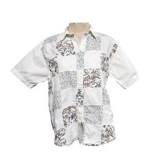 Vintage Grandmacore Patchwork Embroidered Floral Button-Up Grannycore Cottgecore